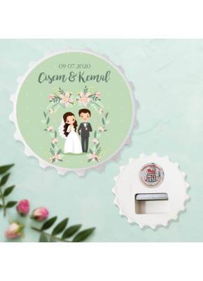 Gelin Damat Temalı Söz, Nişan, Nikah Hatırası Kapak Şekilli Açacak Magnet