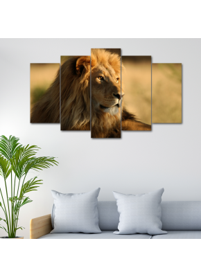 Aslan Temalı 5'li Mdf Tablo