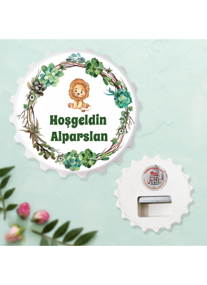 Aslan Temalı Hoşgeldin Bebek Kapak Şekilli Açacak Magnet