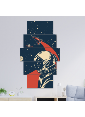 Astronot Temalı 5 li Tablo