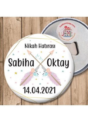 BOHO Temalı Nikah Hatırası Metal Açacaklı Magnet