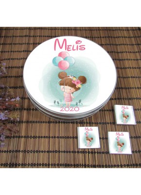 Balon Tutan Tatlı Kız Temalı Hoşgeldin Bebeğim Çikolata Kutusu + 50 Adet Madlen Çikolata