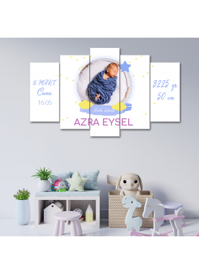 Bebek Odası İçin Hoşgeldin Temalı Kişiye Özel Çerçeveli 5 li Tablo
