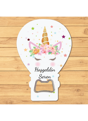 Çiçekli Unicorn Temalı Açacaklı Balon Magnet