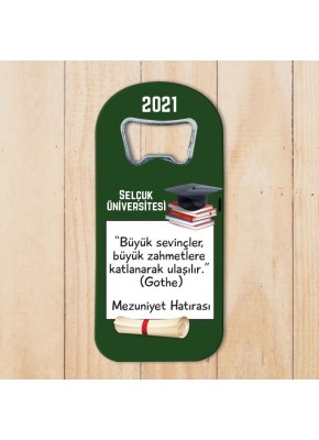 Diploma ve Kep Temalı Mezuniyet Hatırası Oval Uzun Açacak Magnet 