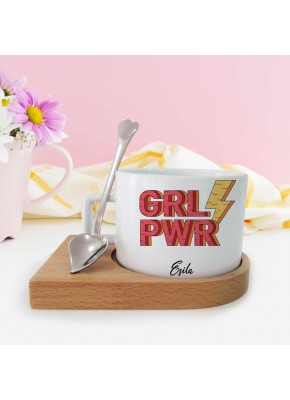 Girl Power Temalı Ahşap Tepsili Kaşıklı Fincan