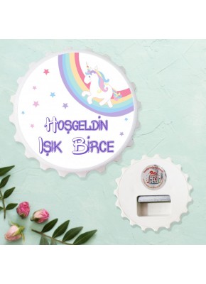 Gökkuşağı ve Unicorn Temalı Hoşgeldin Bebek Kapak Şekilli Açacak Magnet