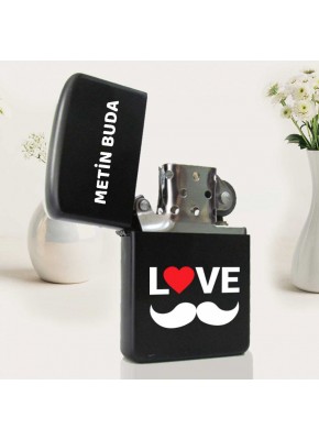 I Love Ve Bıyık Temalı Kişiye Özel Zippo Çakmak