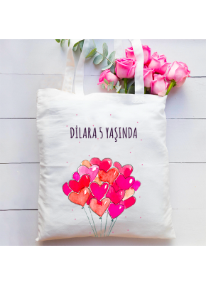 Kalpli Pembe Balon Temalı Bez Çanta