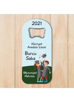 Kep Atma Temalı Mezuniyet Hatırası Oval Uzun Açacak Magnet 