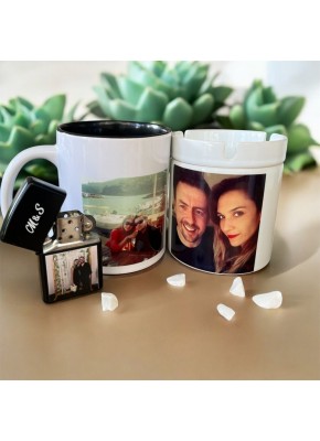 Kişiye Özel Fotoğraf Baskılı Çakmak + Kupa Bardak + Küllük