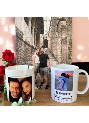 Kişiye Özel Fotoğraf Baskılı Kupa Bardak + Küllük + A4 Puzzle (99 Parça)