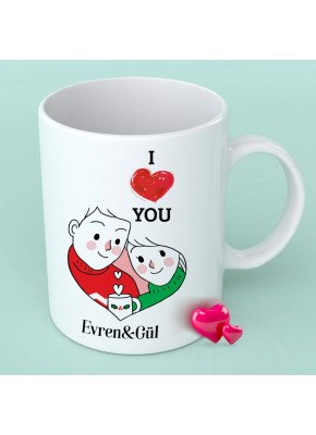 Kişiye Özel I Love You Temalı Kupa Bardak