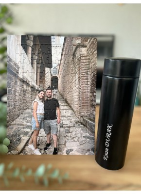 Kişiye Özel İsim Yazılı Termos + Fotoğraf Baskılı Puzzle (A4 - 99 Parça)