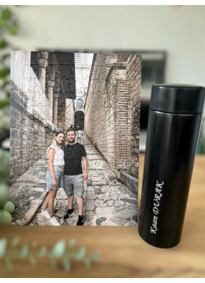 Kişiye Özel İsim Yazılı Termos + Fotoğraf Baskılı Puzzle (A4 - 99 Parça)