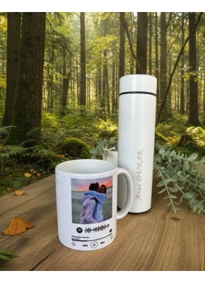 Kişiye Özel İsim Yazılı Termos + Resimli ve Şarkı Linkli Kupa Bardak