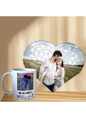 Kişiye Özel Resimli Kalp Puzzle + Kupa Bardak