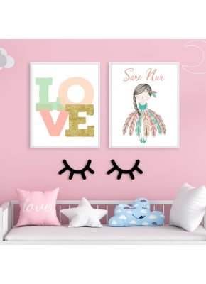 Love Ve Balerin Temalı Kişiye Özel 2'li Çerçeve Setleri