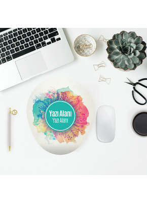 Renkli Sulu Boya Temalı Oval Mouse Pad