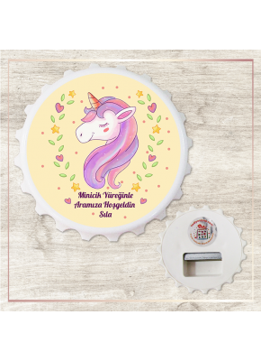 Mor Unicorn Temalı Kız Kapak Şekilli Açacak Magnet