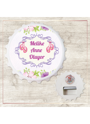 Pembe Bebek Ayakkabı Temalı Baby Shower Kapak Şekilli Açacak Magnet