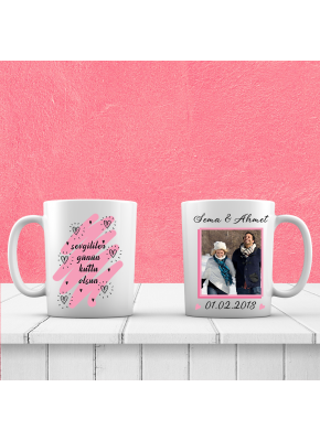 Pembe Çerçeve Kenarlı Sevgililer Günü Kupa Bardak