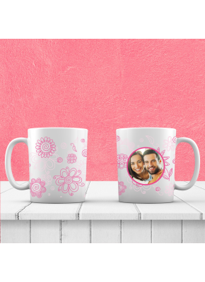Pembe Çiçek Temalı Resimli Kupa Bardak