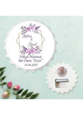 Pembe Çiçek Temalı Söz, Nişan, Nikah Hatırası Kapak Şekilli Açacak Magnet