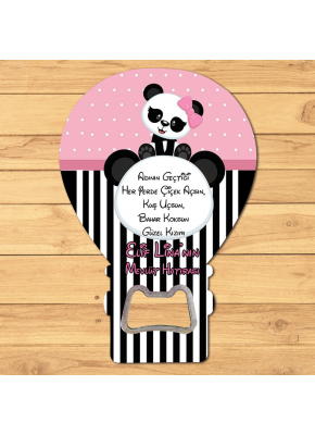 Pembe Fiyonklu Panda Temalı Açacaklı Balon Magnet