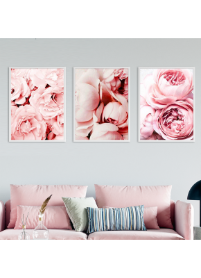 Pembe Gül Temalı 3'lü Çerçeve