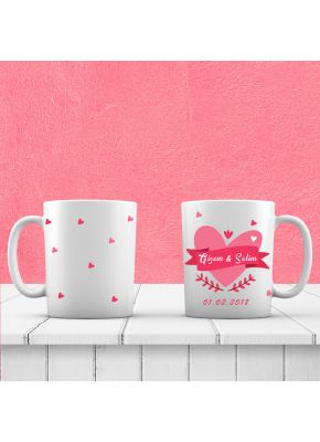 Pembe Kalp Temalı Kupa Bardak