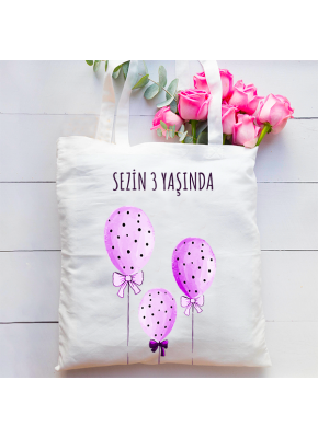 Puantiyeli Mor Balon Temalı Bez Çanta