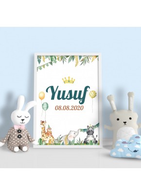 Safari Ve Prens Taçlı Temalı Kişiye Özel Çerçeve