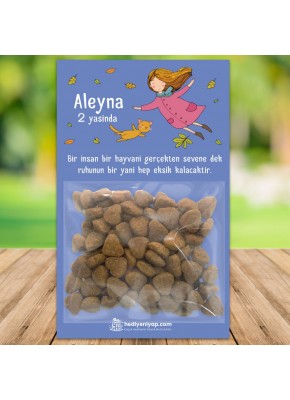 Uçan Kedi ve Kız Temalı Doğum Günü Kartlı Mama Paketi 