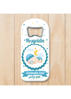 Uyuyan Bebek Hoşgeldin Temalı Oval Uzun Açacak Magnet