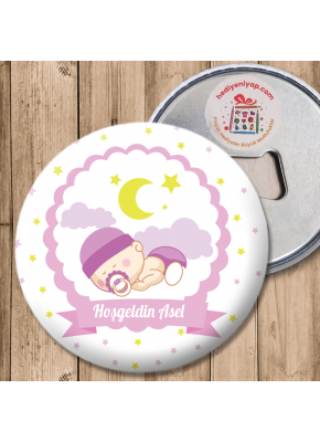 Uyuyan Bebek Temalı Kız Hoşgeldin açacaklı Magnet