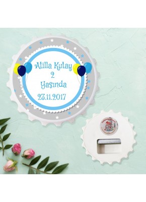 Yıldız ve Balon Temalı Doğum Günü Kapak Şekilli Açacaklı Magnet