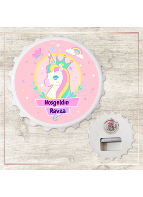 Yıldız ve Unicorn Temalı Kız Kapak Şekilli Açacak Magnet